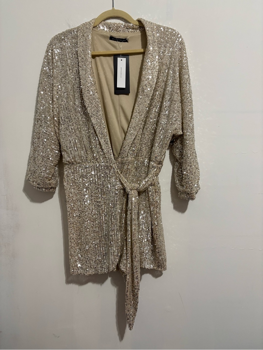 Good Time USA Champagne Sequin Wrap Romper – Size Medium